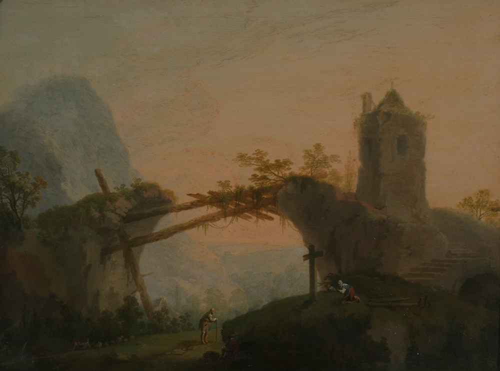 František Xaver Procházka, Krajina s křížem, 1808, olej, plátno, 32 x 40,5 cm, KGVUZ, inv. č. O-1278