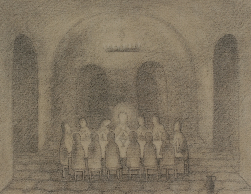 Jan Zrzavý, Poslední večeře, 1942, uhel, papír, 482 x 622 mm, KGVUZ, inv. č. Gk-2446
