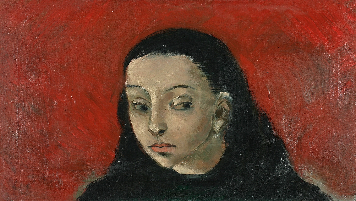 Václav Chad, Žena - portrét na červeném pozadí, kol. 1944