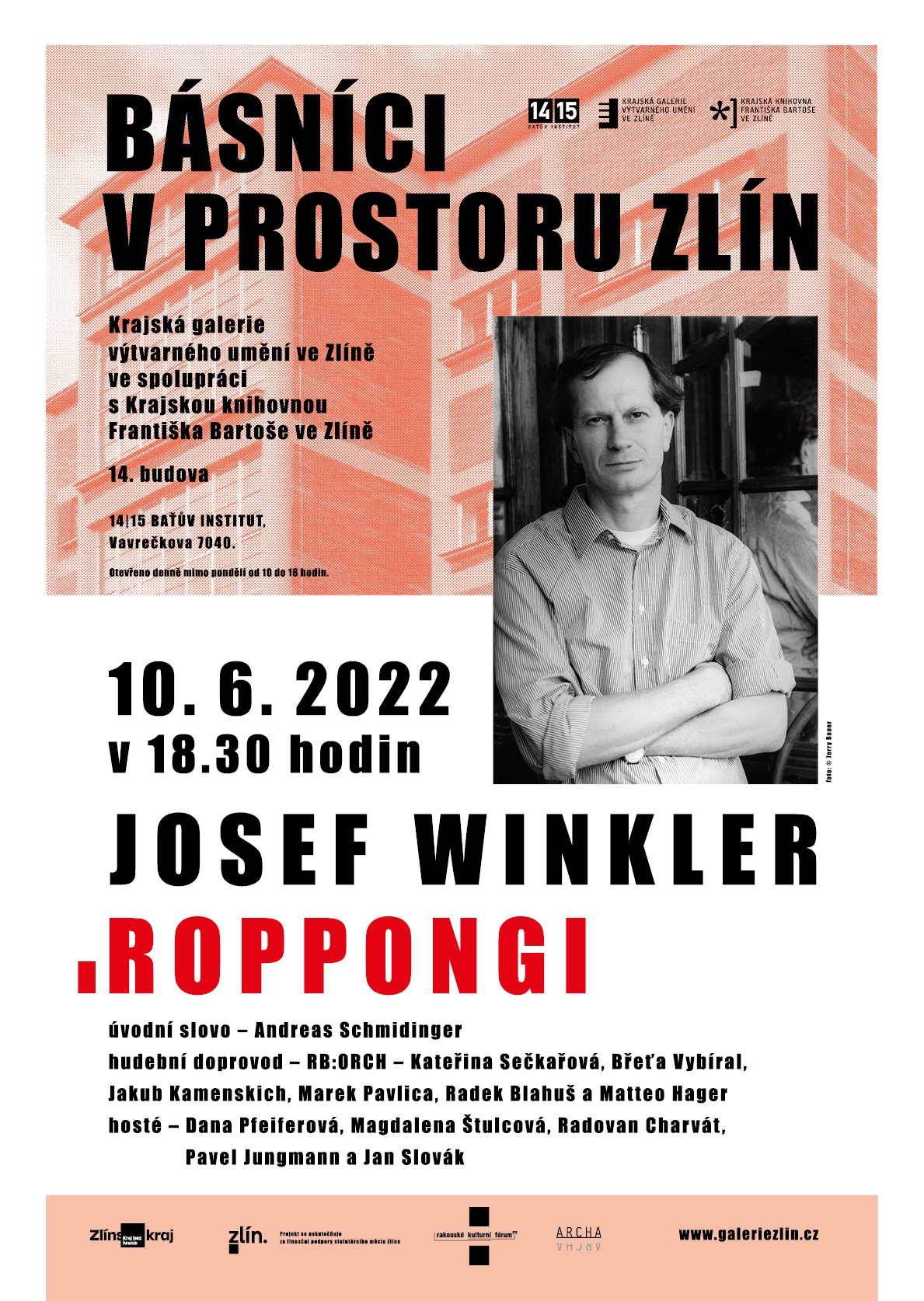 Plakát k večeru Básníci v prostoru Zlín s Josefem Winklerem