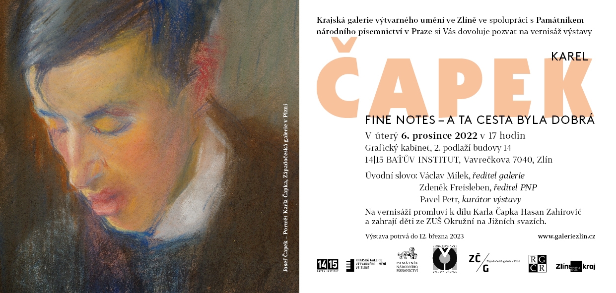 Pozvánka na vernisáž výstavy Karel Čapek: Fine Notes – A ta cesta byla dobrá