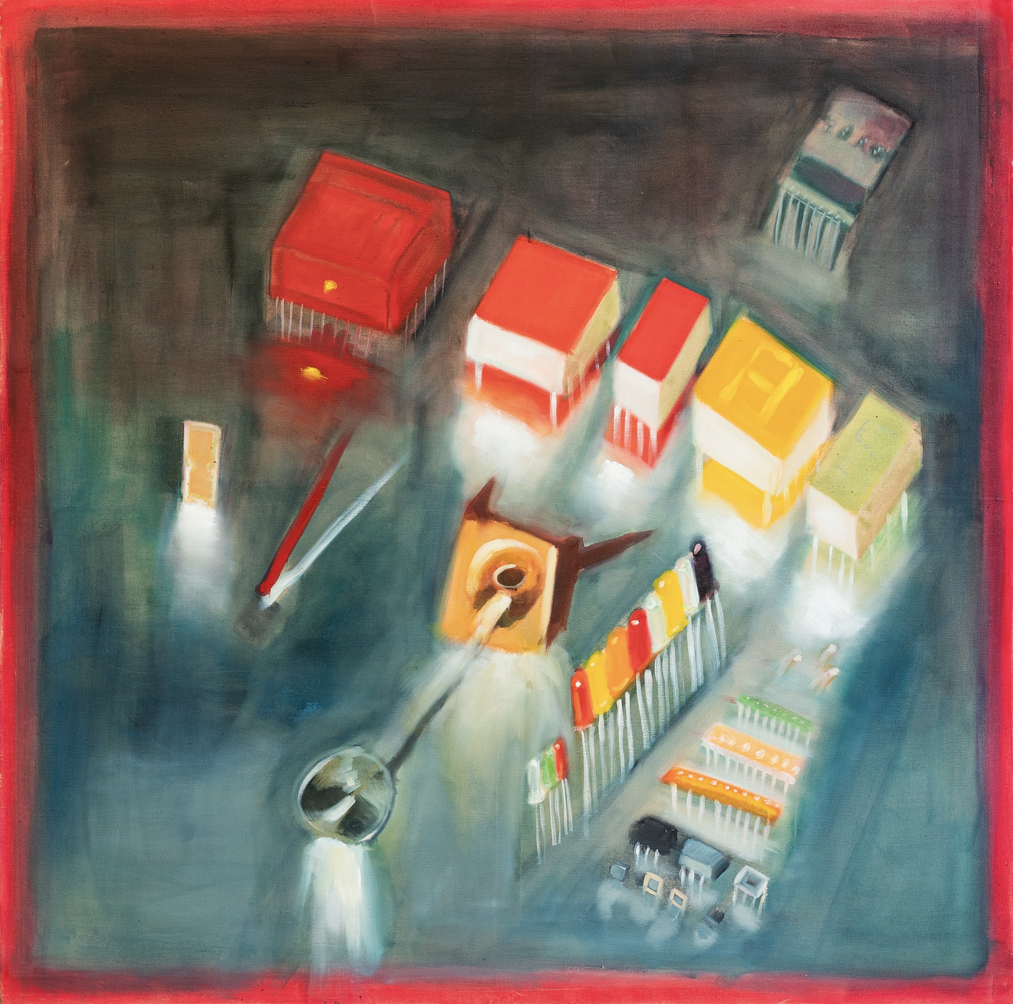 Vít Soukup, Optoelektrické prvky, 1999, olej, plátno, 200 x 200 cm, KGVUZ, inv. č. O 1264