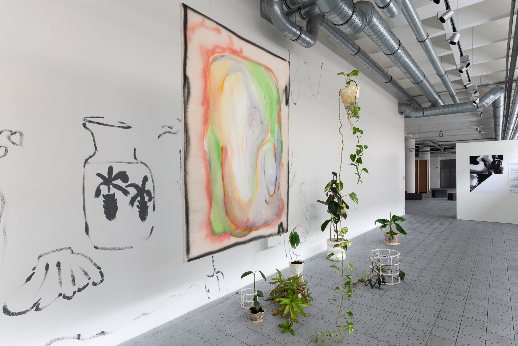 Pohled do expozice výstavy Spring flowers, instalace Nely Britaňákové a Kateřiny Ondruškové, Dům Umění, archiv KGVUZ, fotil Dalibor Novotný
