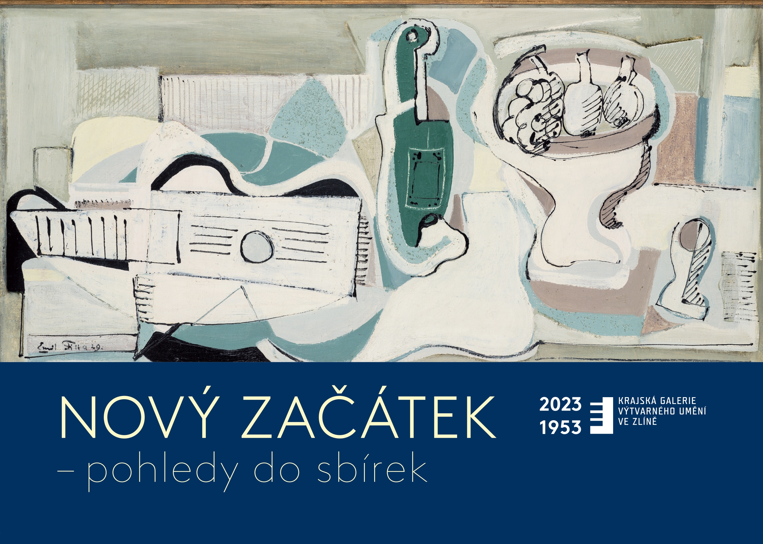 Pozvánka na vernisáž výstavy NOVÝ ZAČÁTEK – pohledy do sbírek, 1. strana