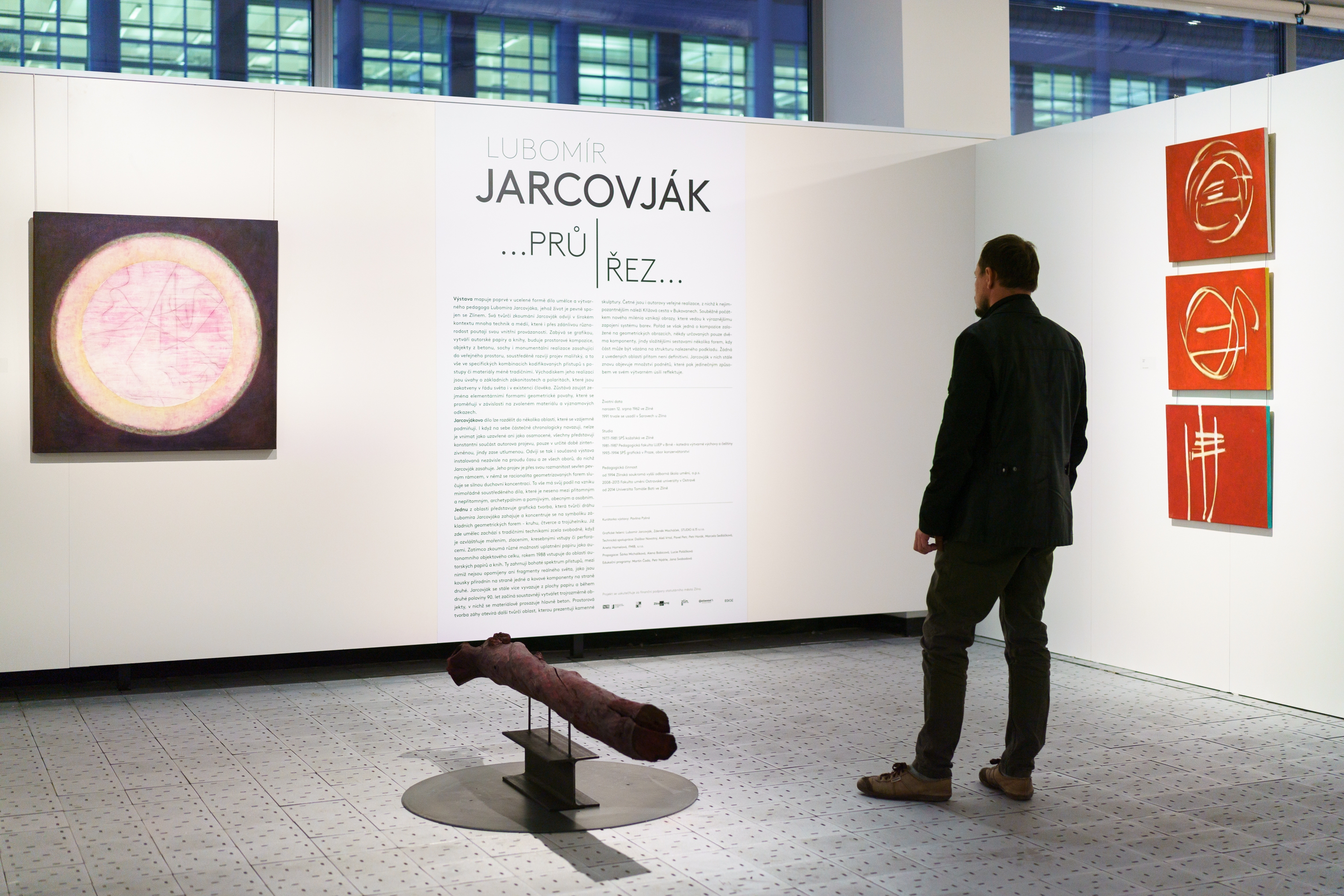 návštěvník na výstavě Lubomír Jarcovják ... PRŮ | ŘEZ ...