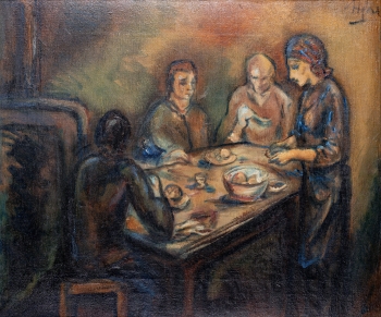 PO: Václav Hejna, Rodina u večeře, 1943, olej, plátno, 54 x 63 cm, KGVUZ, inv. č. O-1029
