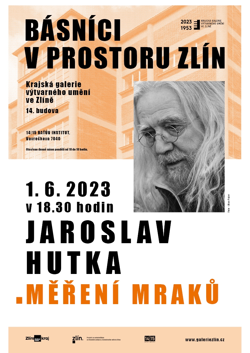 Plakát k programu Básníci v prostoru Zlín 2023: Jaroslav Hutka